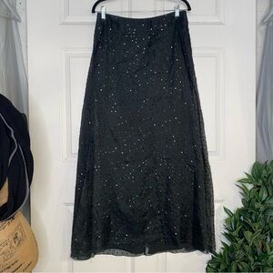 Vintage Tahari Silk Sequin Long Formal Lined Skirt in Black Size 10